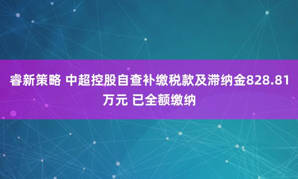 睿新策略 中超控股自查补缴税款及滞纳金828.81万元 已全额缴纳