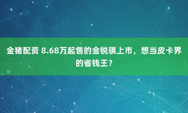 金猪配资 8.68万起售的金锐骐上市，想当皮卡界的省钱王？